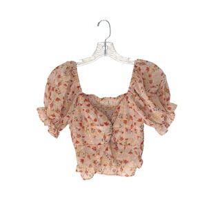 Dazy Crop Top Sheer Floral Smocked Fairy Whimsical Dainty Puff Sleeve Small